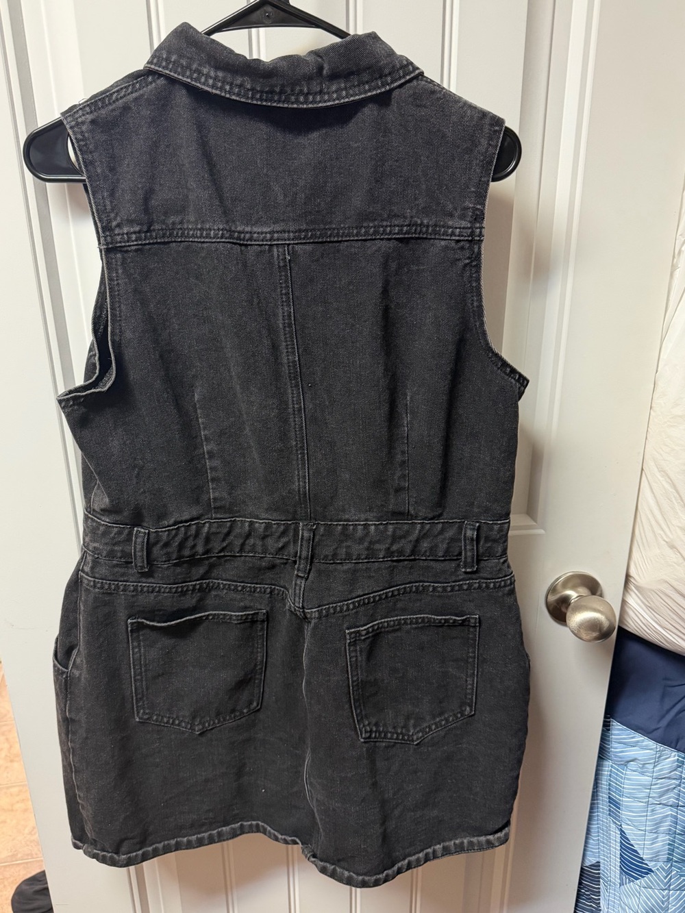 Sleeveless Black Denim Button-Front Dress with Beaded Fringe - Picture 2 of 2
